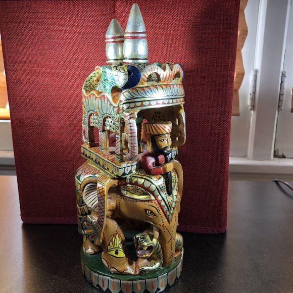 Kadamba Ambari Wooden Handcrafted Painted Elephant Figure 10” India Artwork - Picture 11 of 16